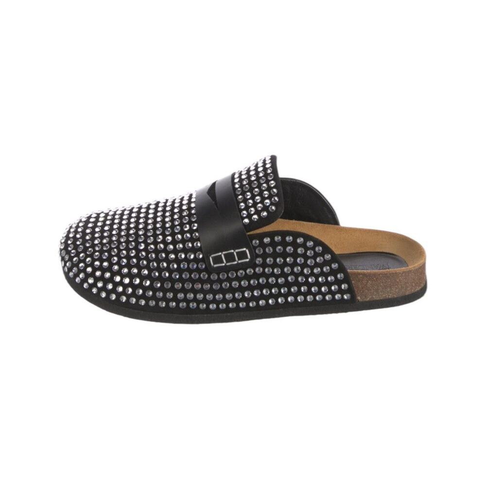 Crystal embellished leather mules